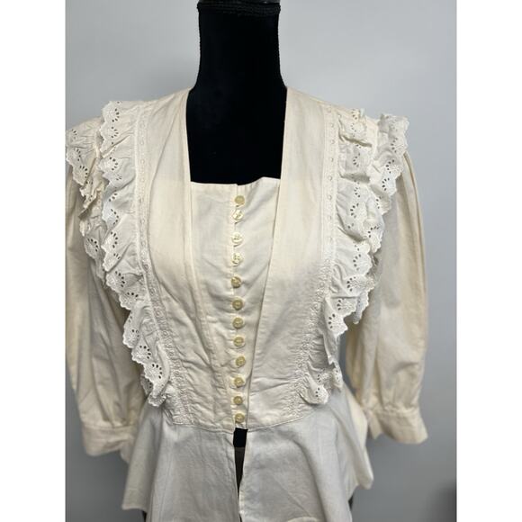 Vintage Victorian Lace Ruffle Cottage Core Western Prairie Coquette Top Medium - Picture 4 of 16